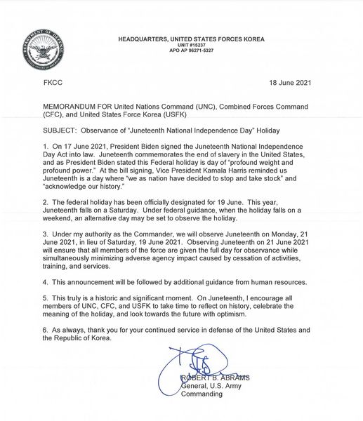 Usfk To Celebrate Juneteenth Observance United States Forces Korea News Usfk To Celebrate Juneteenth Observance United States Forces Korea News